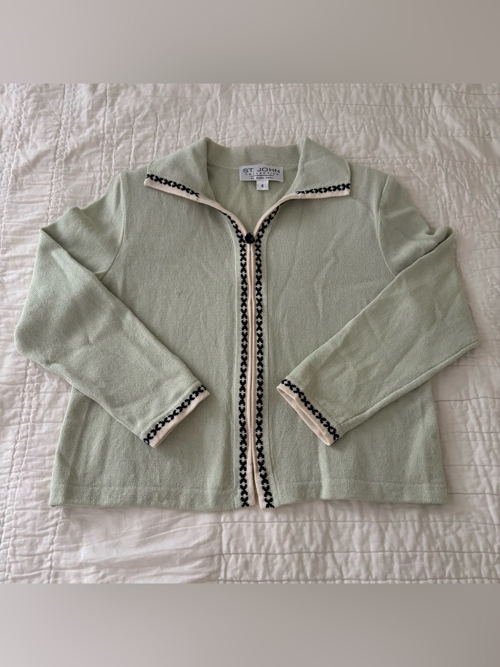 St. John Collection by Marie Gray Green Zip Knit Sweater Long Sleeve Vintage - Picture 2 of 14